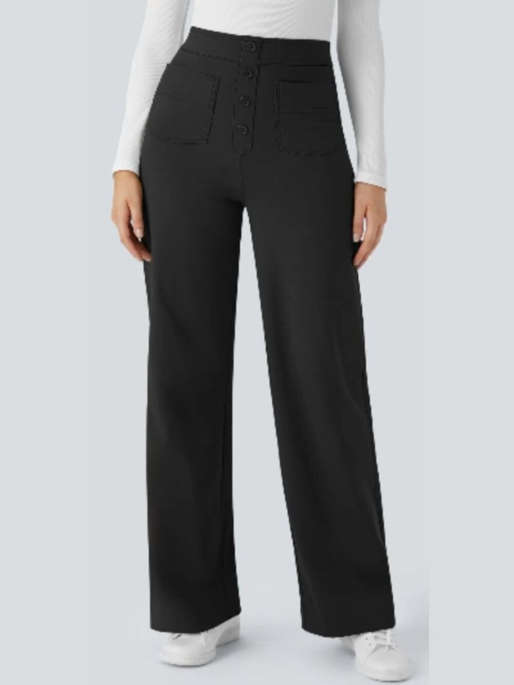 Halara Straight Leg Pant M Black High Waisted Minimalist Button Pull on Trousers